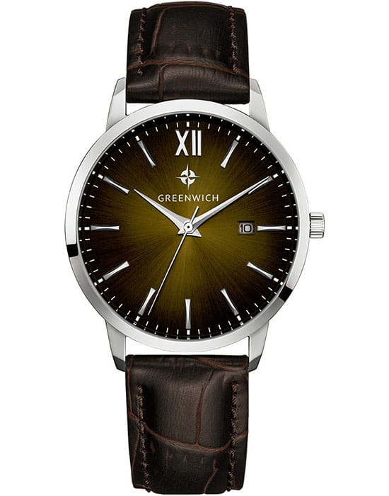 Greenwich Greenwich Bell GW 021.12.10  GW 021.12.10 кварцевые мужские часы коричневый циферблат, браслет кожаный — вид спереди